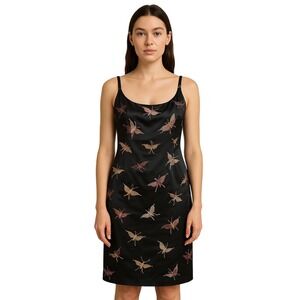ELIZABETH SCOTT x VINTAGE y2k black satin embroidered butterfly moth dress black